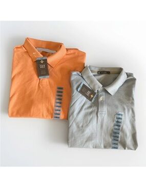 NWT Set of 2 Member's Mark Mens Large Stretch Cotton Pique Polos Peach & Blue